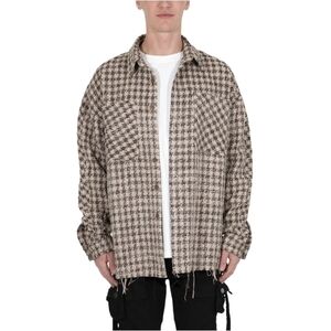 MNML Brown Tan Plaid Heavyweight Loose Woven Raw Edge Flannel Shirt Size Large